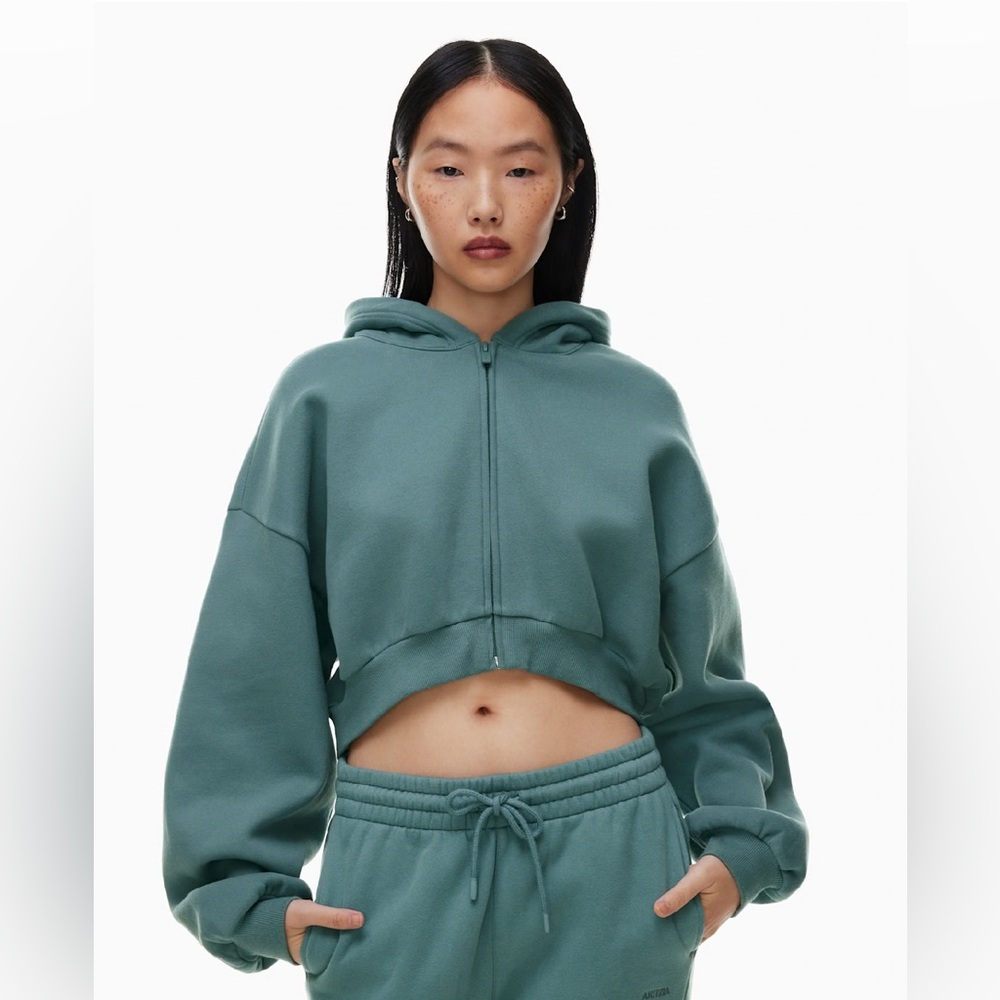 Aritzia Teal Cropped Hoodie